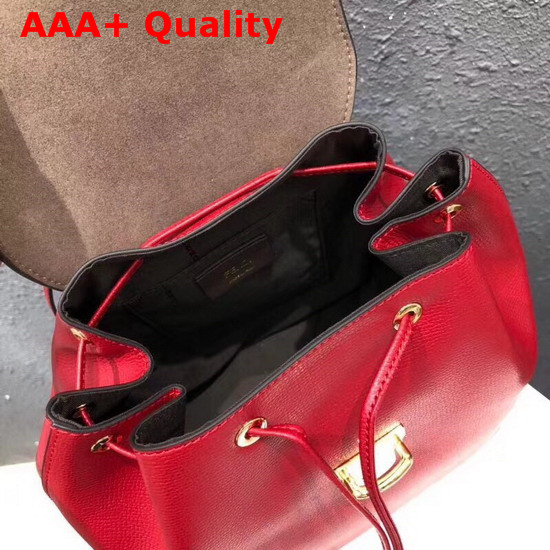 Fendi Red Leather Backpack with Metal Handle Shaped Like The New Fendi Logo Replica
