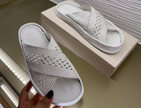 Fendi Reflections Slides Beige Stretch Lace Flats Replica