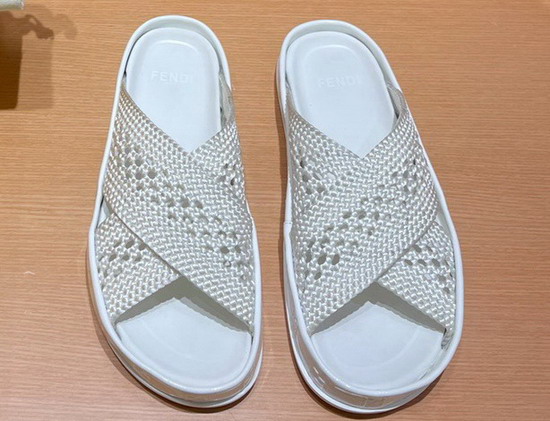 Fendi Reflections Slides Beige Stretch Lace Flats Replica