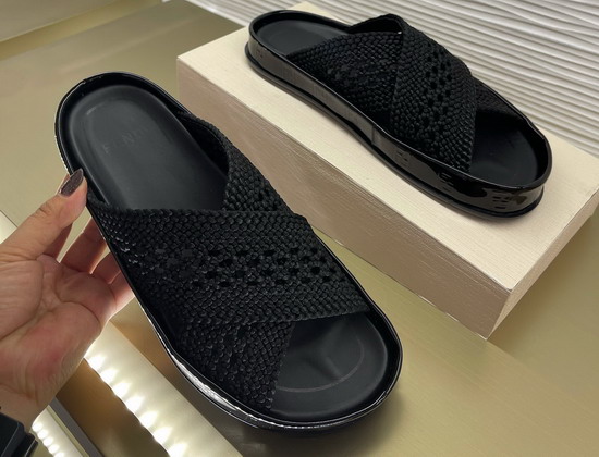 Fendi Reflections Slides Black Stretch Lace Flats Replica