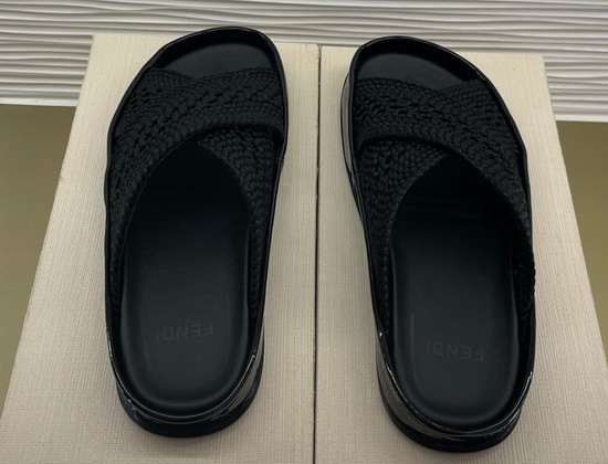 Fendi Reflections Slides Black Stretch Lace Flats Replica