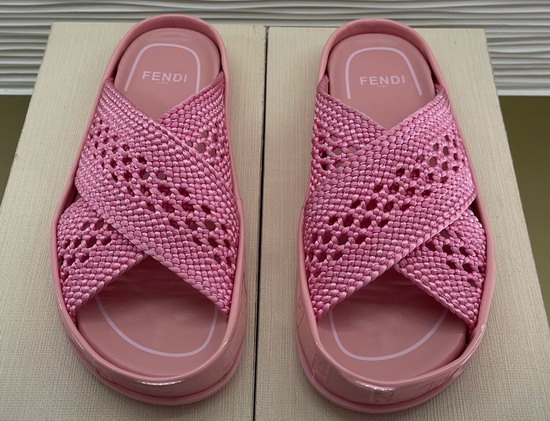 Fendi Reflections Slides Pink Stretch Lace Flats Replica