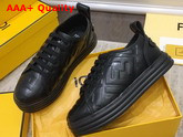 Fendi Rise Black Leather Flatform Sneakers with All Over Embossed FF Motif Replica