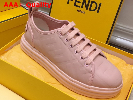Fendi Rise Pink Leather Flatform Sneakers with All Over Embossed FF Motif Replica