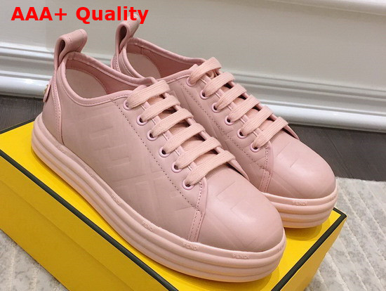 Fendi Rise Pink Leather Flatform Sneakers with All Over Embossed FF Motif Replica