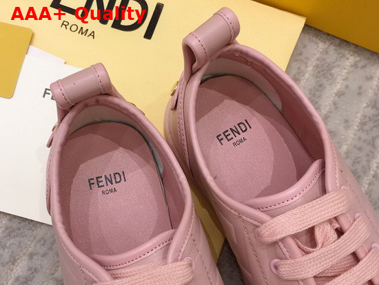 Fendi Rise Pink Leather Flatform Sneakers with All Over Embossed FF Motif Replica