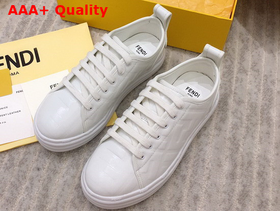 Fendi Rise White Leather Flatform Sneakers with All Over Embossed FF Motif Replica