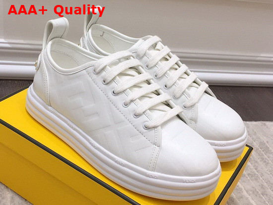 Fendi Rise White Leather Flatform Sneakers with All Over Embossed FF Motif Replica