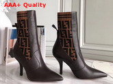 Fendi Rockoko Boot with Stretch Fabric Inserts in Brown Replica