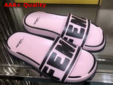 Fendi Roma Joshua Vides Leather Fussbett Slides in Pink Nappa Leather with Black Fendi Lettering Replica