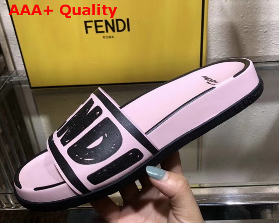 Fendi Roma Joshua Vides Leather Fussbett Slides in Pink Nappa Leather with Black Fendi Lettering Replica