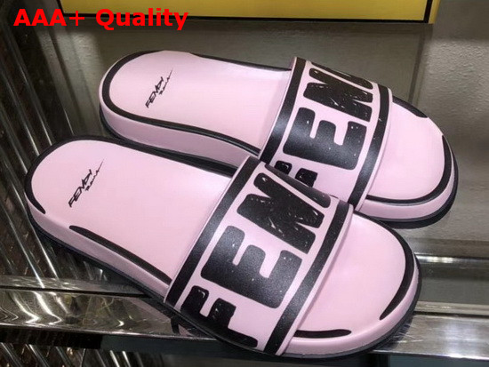 Fendi Roma Joshua Vides Leather Fussbett Slides in Pink Nappa Leather with Black Fendi Lettering Replica