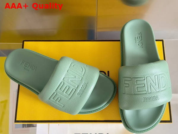 Fendi Roma Slides Green Leather Fussbett Replica