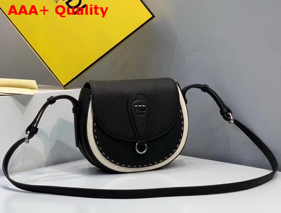 Fendi Saddle Shoulder Bag with Rounded Flap and Magnetic Fastening Black Calf Leather Replica