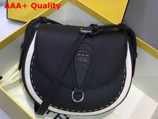 Fendi Saddle Shoulder Bag with Rounded Flap and Magnetic Fastening Black Calf Leather Replica