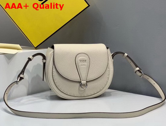 Fendi Saddle Shoulder Bag with Rounded Flap and Magnetic Fastening Pale Beige Calf Leather Replica