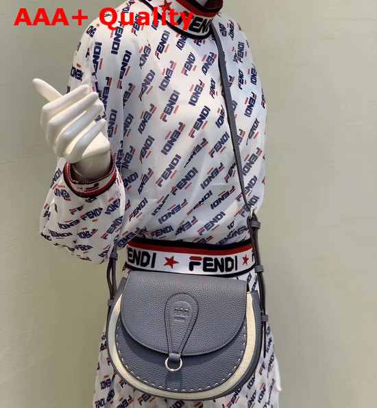 Fendi Saddle Shoulder Bag with Rounded Flap and Magnetic Fastening Pale Blue Calf Leather Replica
