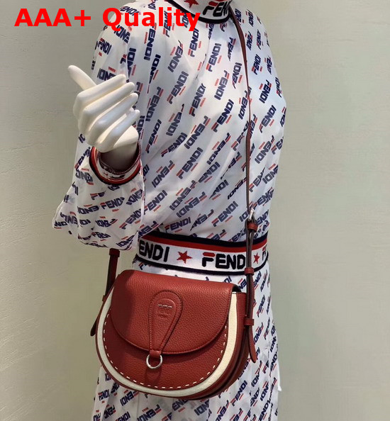 Fendi Saddle Shoulder Bag with Rounded Flap and Magnetic Fastening Red Calf Leather Replica