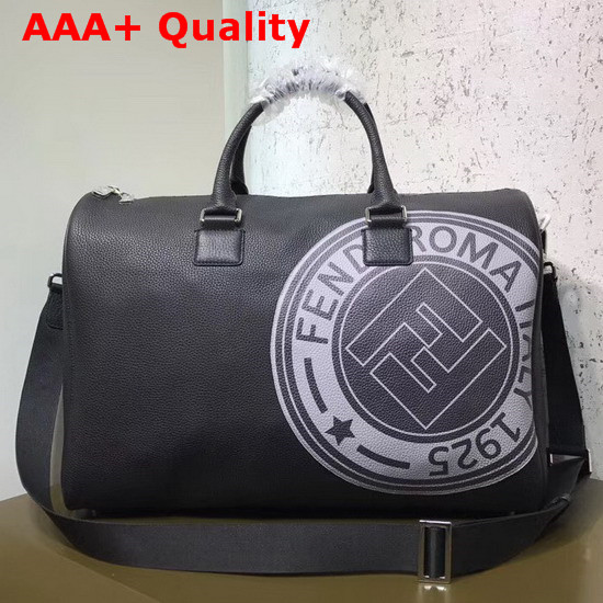 Fendi Satchel in Black Roman Leather with Fendi Stamp Patch Replica
