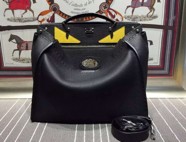 Fendi Selleria Peekaboo in Black Roman Leather with Bag Bugs Patern for Sale
