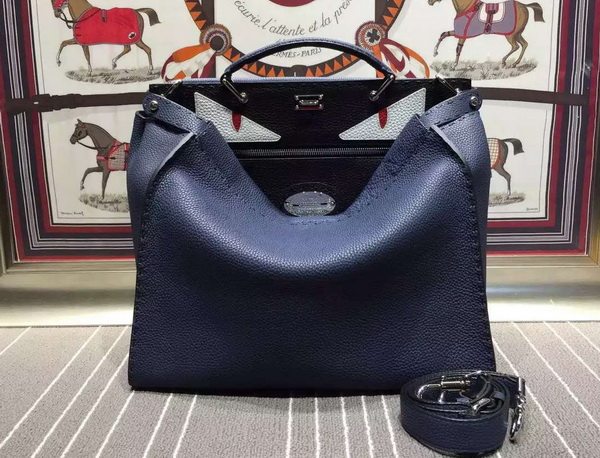 Fendi Selleria Peekaboo in Blue Roman Leather with Bag Bugs Patern for Sale