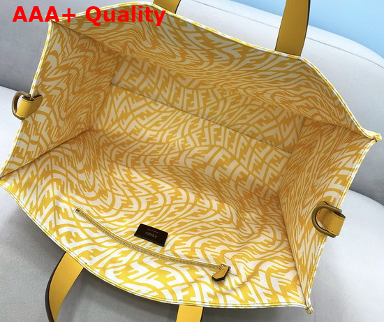 Fendi Shopper Bag Made of Glazed Canvas with Yellow and White FF Vertigo Graphic Print Replica