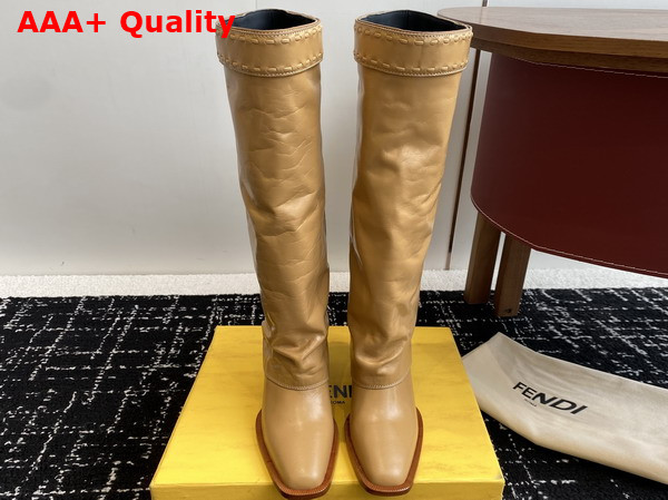 Fendi Show Beige Leather High Heeled Boots Crinkled Calfskin Replica