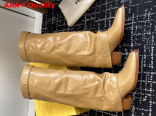 Fendi Show Beige Leather High Heeled Boots Crinkled Calfskin Replica