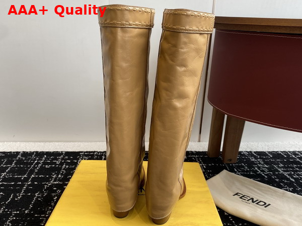 Fendi Show Beige Leather High Heeled Boots Crinkled Calfskin Replica