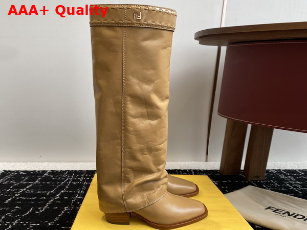 Fendi Show Beige Leather High Heeled Boots Crinkled Calfskin Replica
