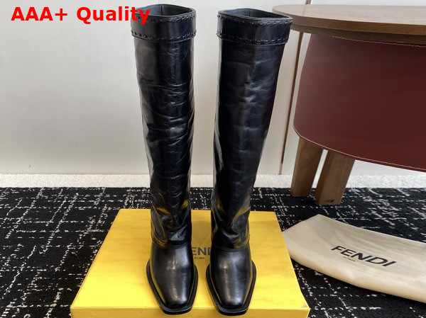 Fendi Show Black Leather High Heeled Boots Crinkled Calfskin Replica