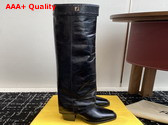 Fendi Show Black Leather High Heeled Boots Crinkled Calfskin Replica