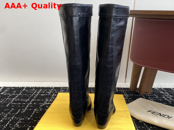 Fendi Show Black Leather High Heeled Boots Crinkled Calfskin Replica