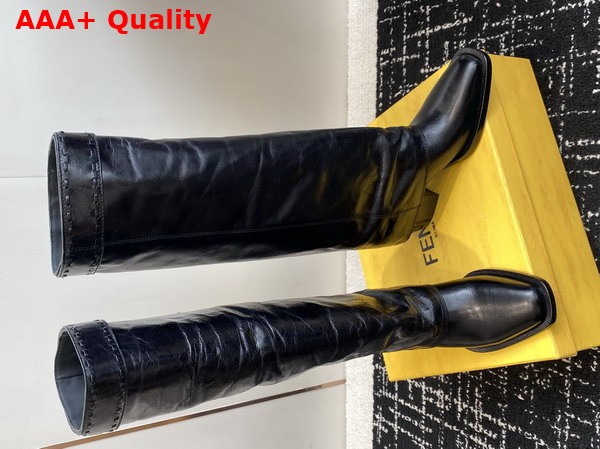Fendi Show Black Leather High Heeled Boots Crinkled Calfskin Replica