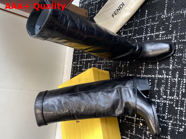 Fendi Show Black Leather High Heeled Boots Crinkled Calfskin Replica