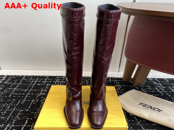 Fendi Show Burgundy Leather High Heeled Boots Crinkled Calfskin Replica
