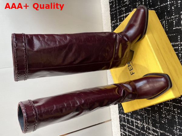 Fendi Show Burgundy Leather High Heeled Boots Crinkled Calfskin Replica