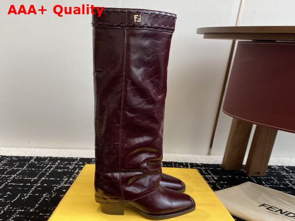 Fendi Show Burgundy Leather High Heeled Boots Crinkled Calfskin Replica