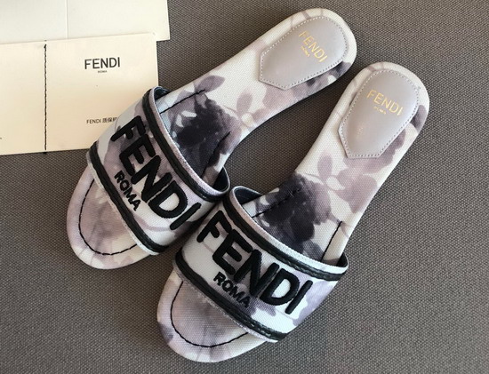 Fendi Signature Slides Gray Canvas Slides Replica