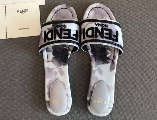 Fendi Signature Slides Gray Canvas Slides Replica