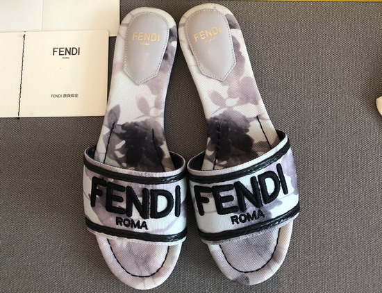 Fendi Signature Slides Gray Canvas Slides Replica