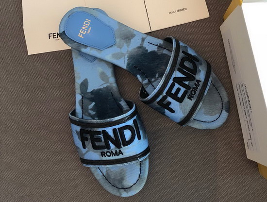 Fendi Signature Slides Light Blue Canvas Slides Replica