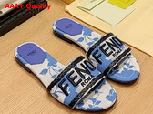Fendi Signature Slides in Blue Printed Denim Replica