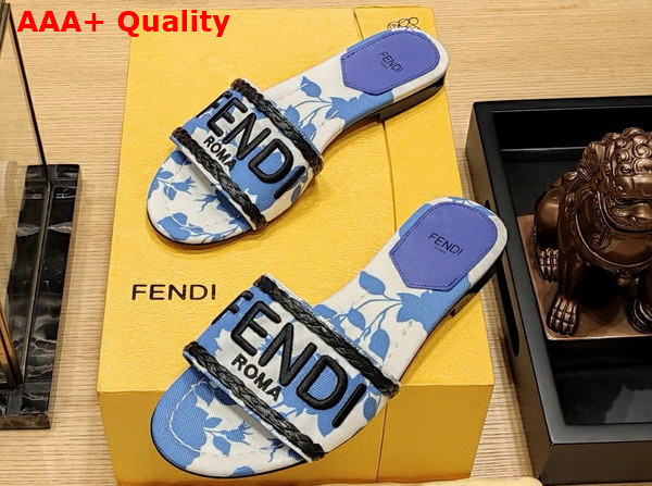 Fendi Signature Slides in Blue Printed Denim Replica