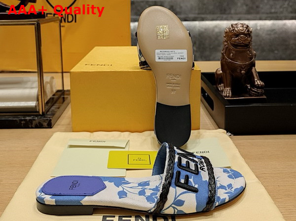 Fendi Signature Slides in Blue Printed Denim Replica