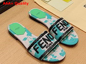 Fendi Signature Slides in Green Printed Denim Replica