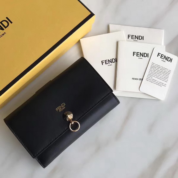 Fendi Slim Continental Wallet in Black Leather with Raw Edges For Sale