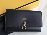 Fendi Slim Continental Wallet in Black Leather with Raw Edges For Sale