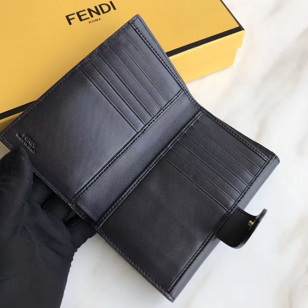 Fendi Slim Continental Wallet in Black Leather with Raw Edges For Sale