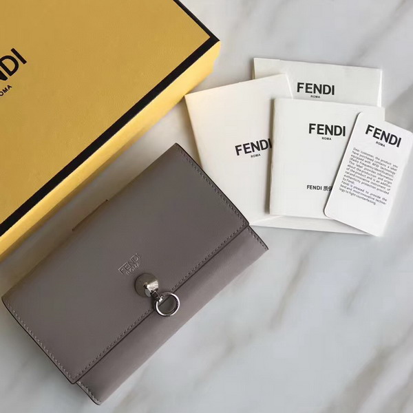 Fendi Slim Continental Wallet in Dove Grey Leather with Raw Edges For Sale